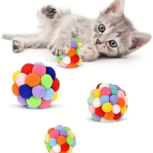 Jouets pour Chats – Balles en Peluche Colorées avec Clochettes (Lot de 1 ou 3)