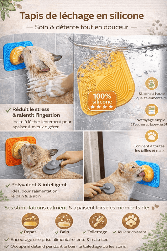 Tapis de léchage en silicone à alimentation lente
