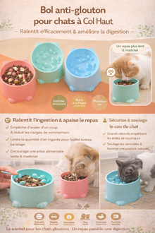 Bol anti-glouton pour chats à Col Haut
