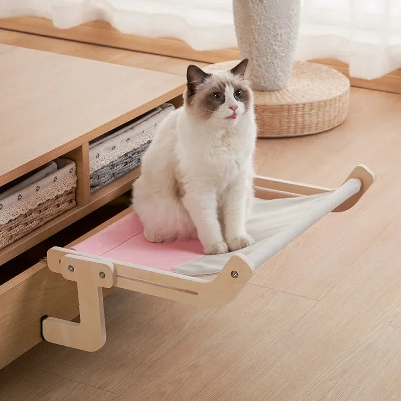 Hamac Suspendu pour Chat en Bois & Toile Coton