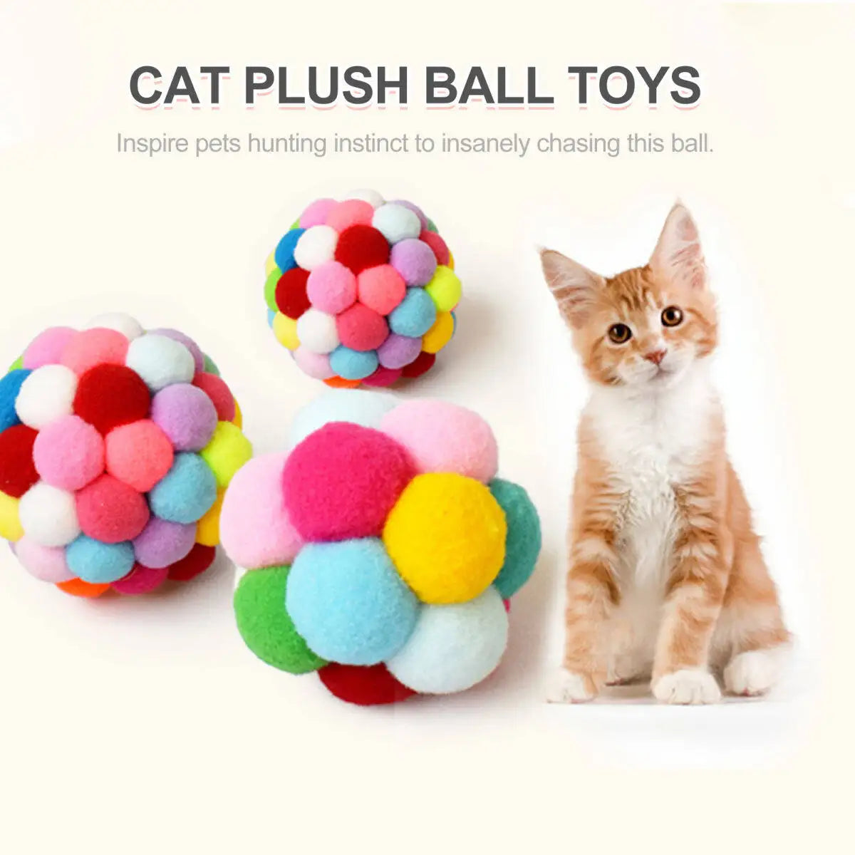 Jouets pour Chats – Balles en Peluche Colorées avec Clochettes (Lot de 1 ou 3)
